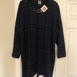 Anne Klein Long Plaid Cardigan Coat Jacket